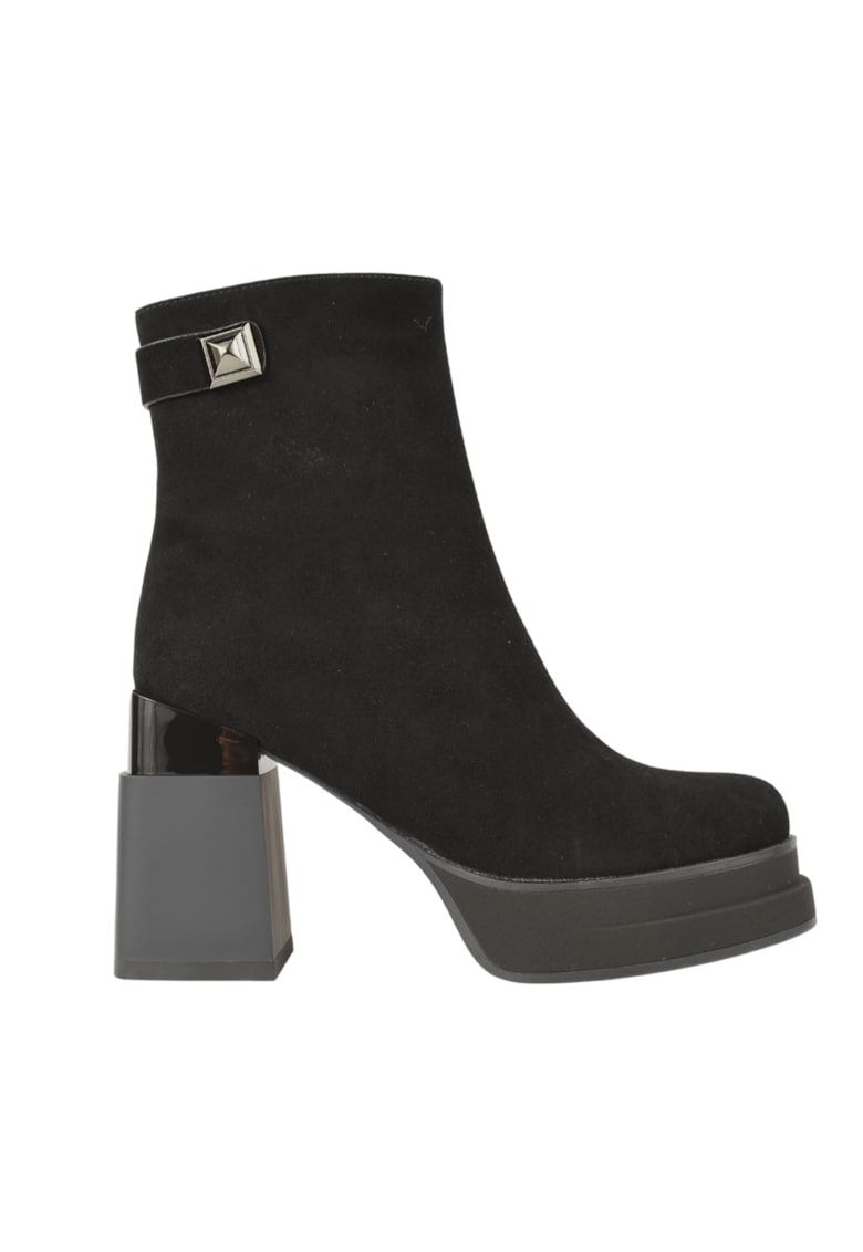 Ghete casual - dama -  W150048B negru - piele intoarsa - cu toc