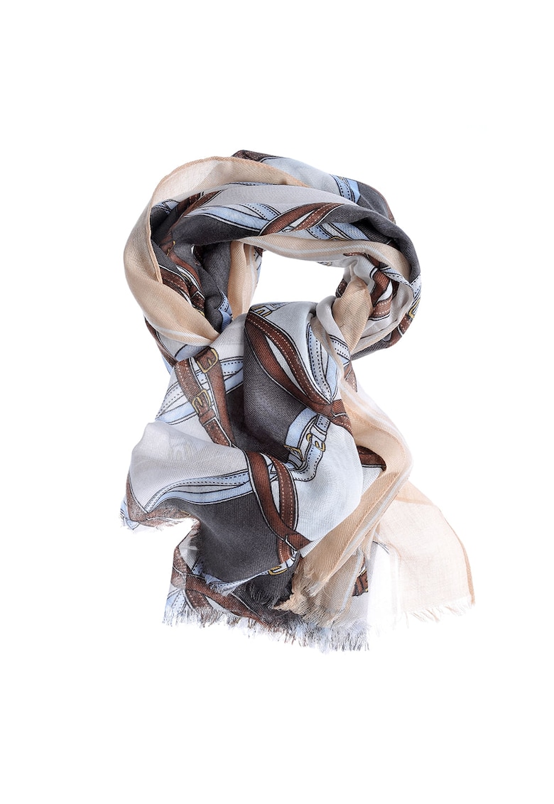 Esarfa bej din vascoza cu imprimeu multicolor