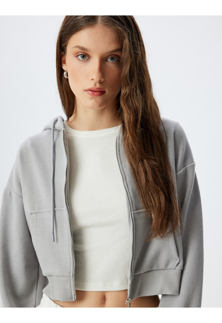 Hanorac crop cu maneci cazute