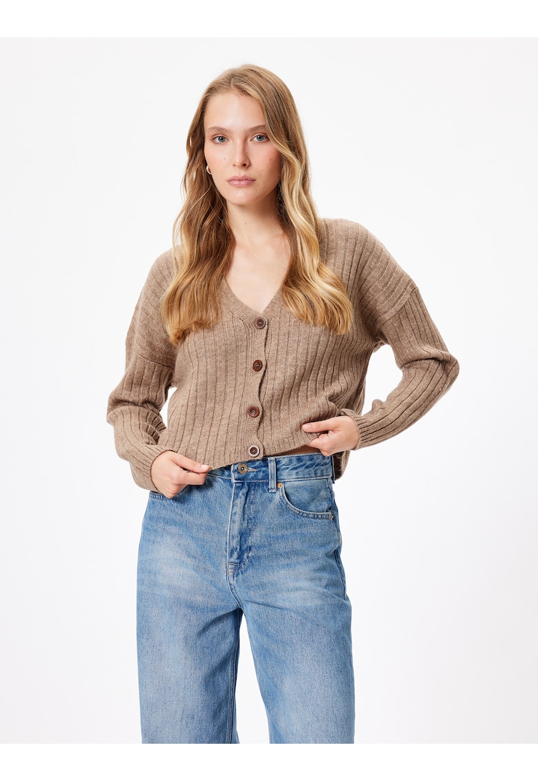 Cardigan cu decolteu in V si aspect striat