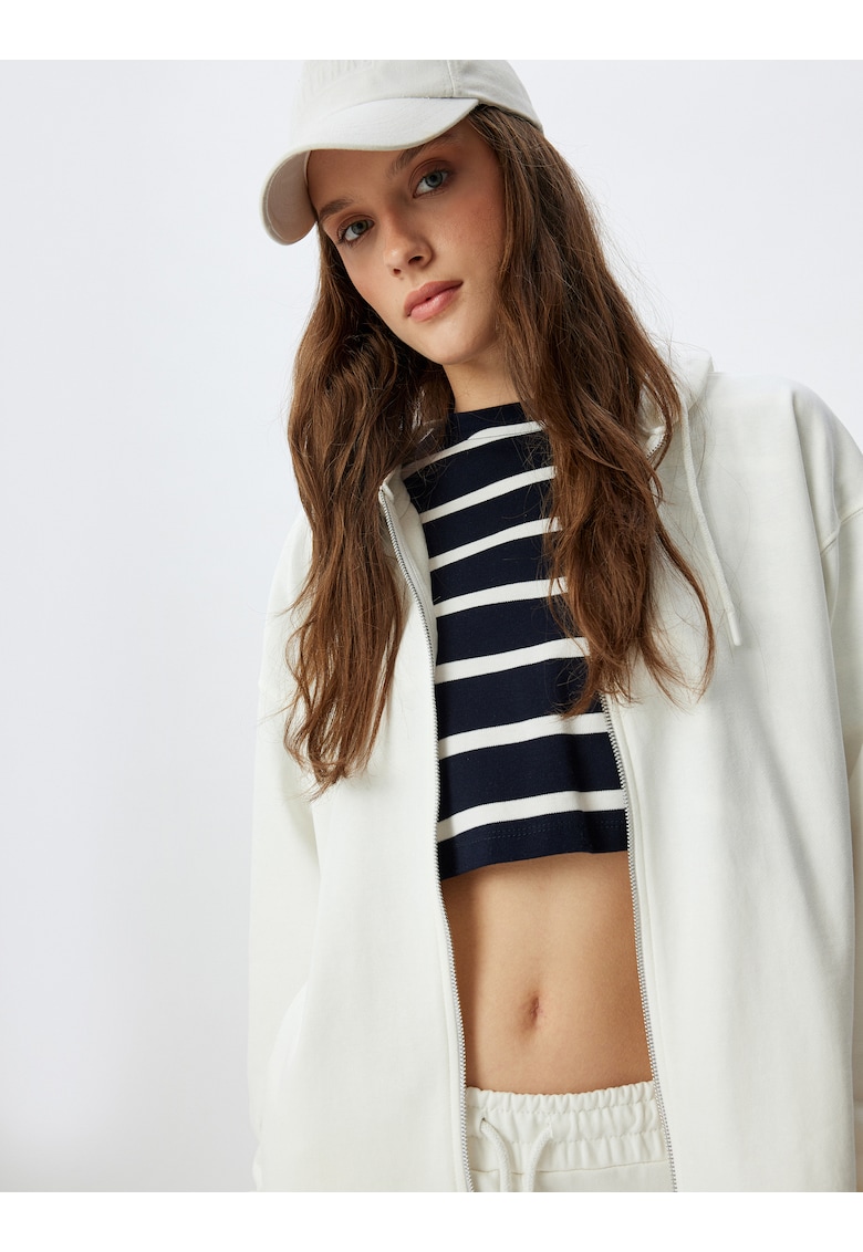 Hanorac din bumbac cu fermoar si maneci cazute