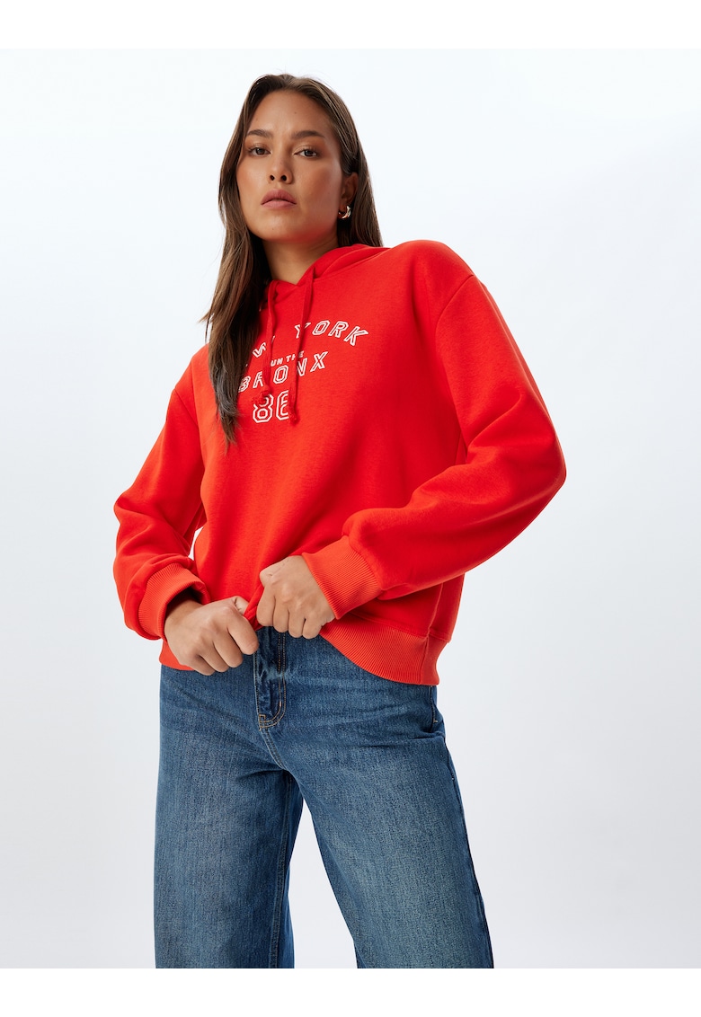 Hanorac din amestec de bumbac cu imprimeu text