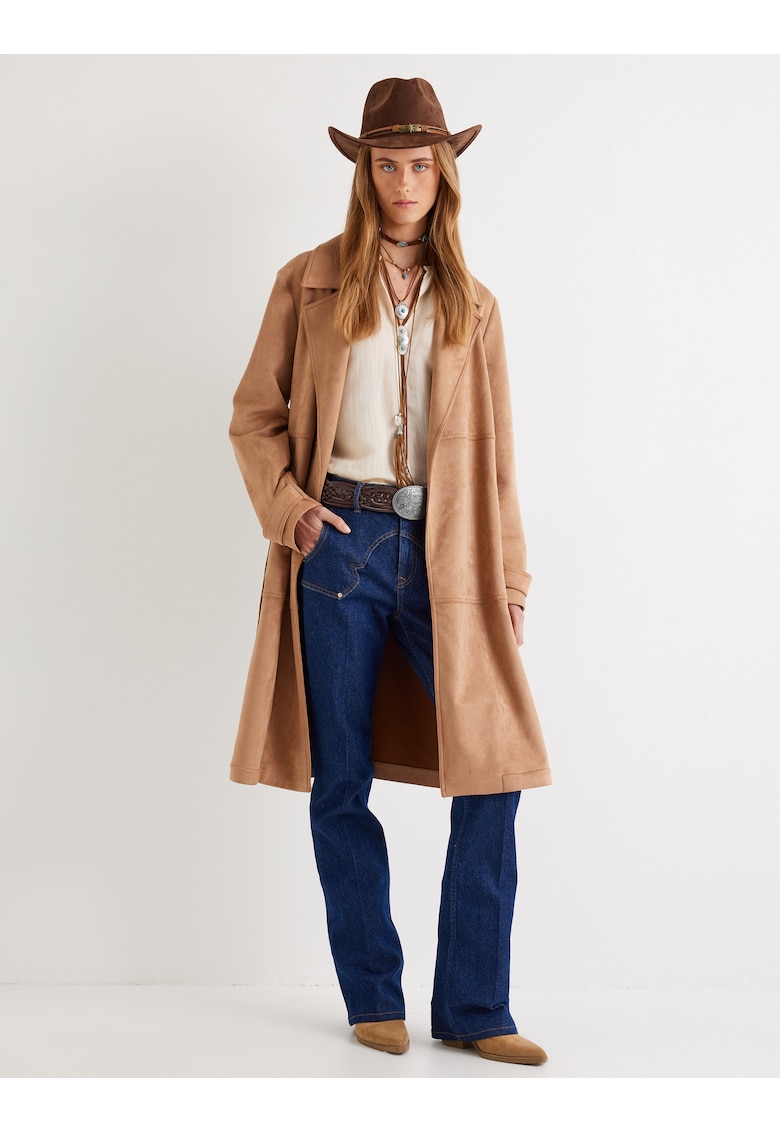 Palton cu buzunare si cordon in talie