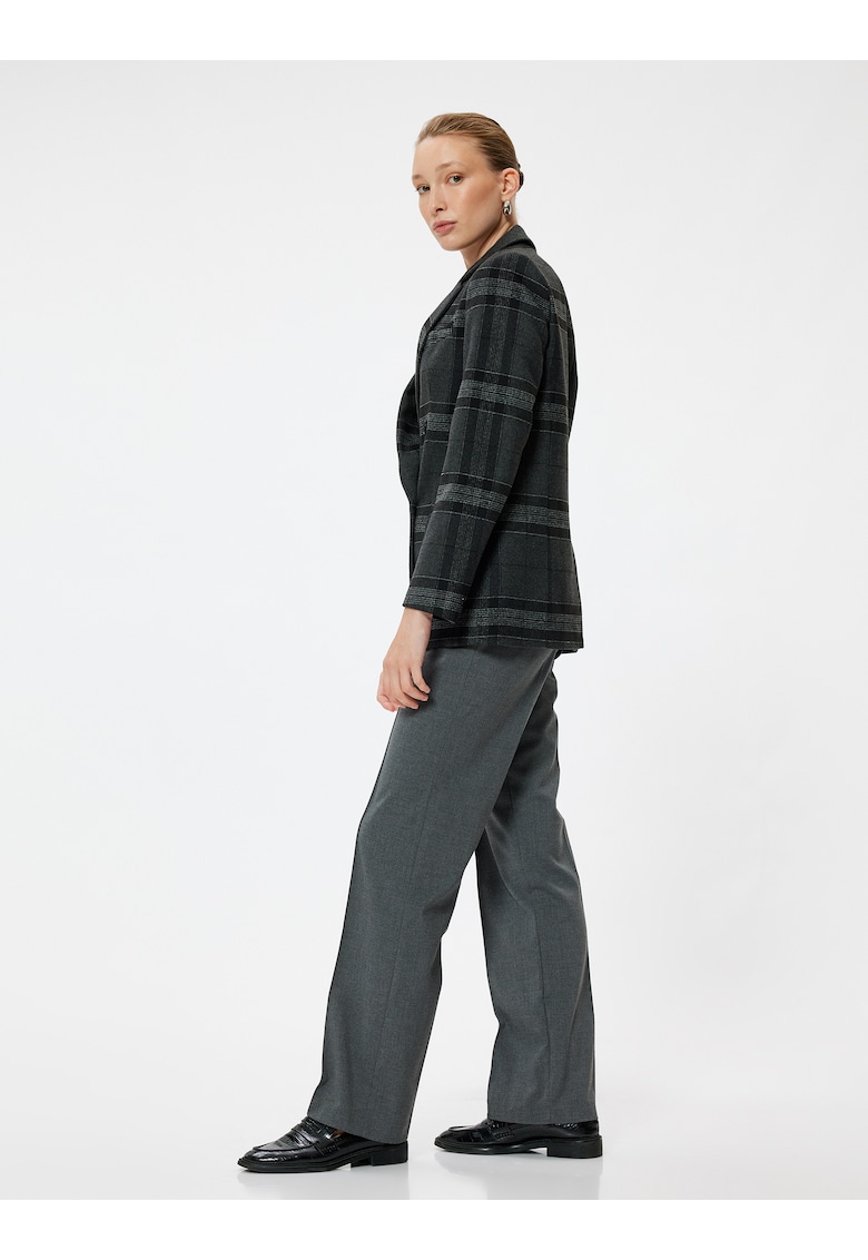 Pantaloni cu talie inalta si pensa - Gri