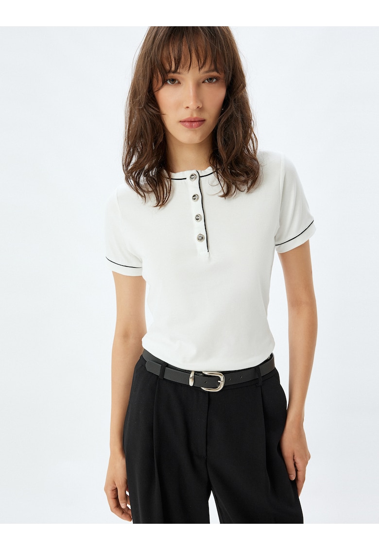 Tricou slim fit cu guler Mao