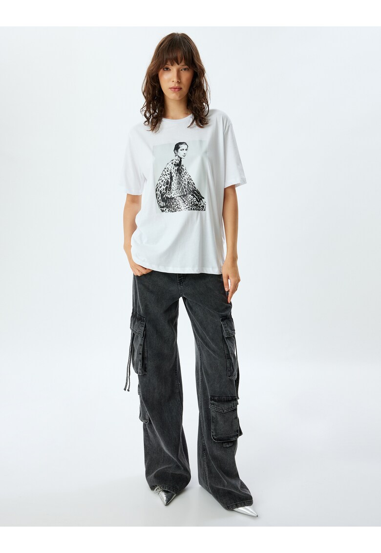 Tricou de bumbac cu imprimeu foto - Alb