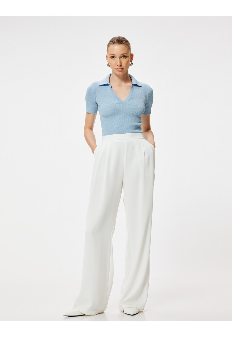 Pulover cu decolteu in V - Albastru