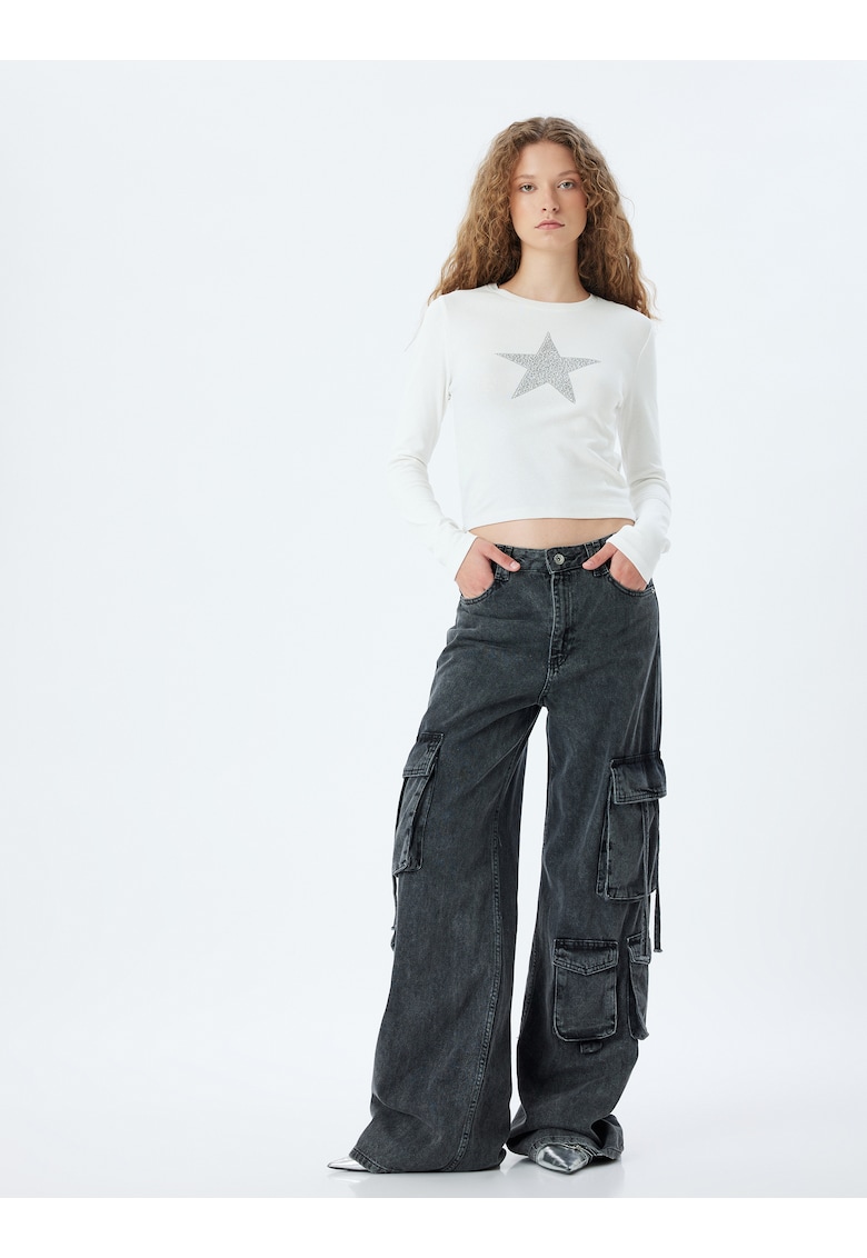 Bluza crop din amestec de bumbac