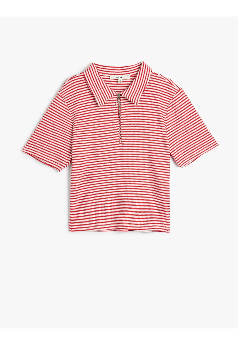 Tricou polo crop cu fermoar scurt