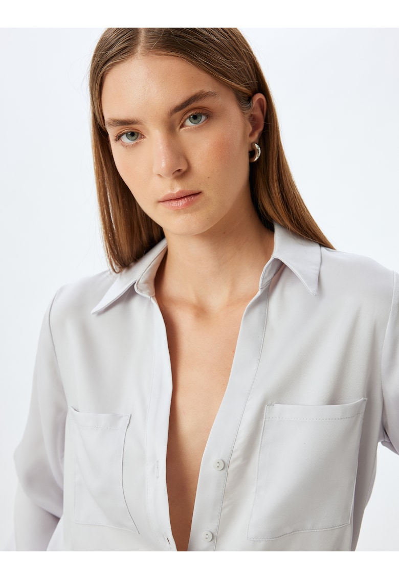 Camasa lejera cu model uni si buzunare pe piept