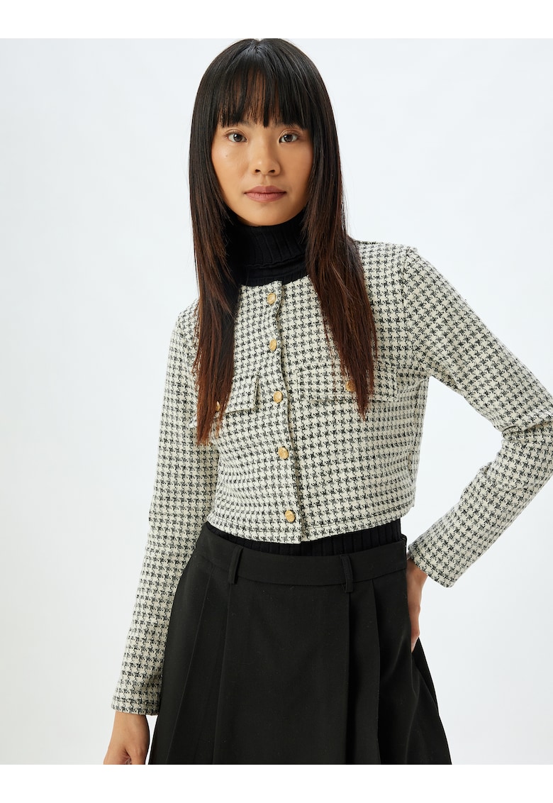 Jacheta crop cu model houndstooth