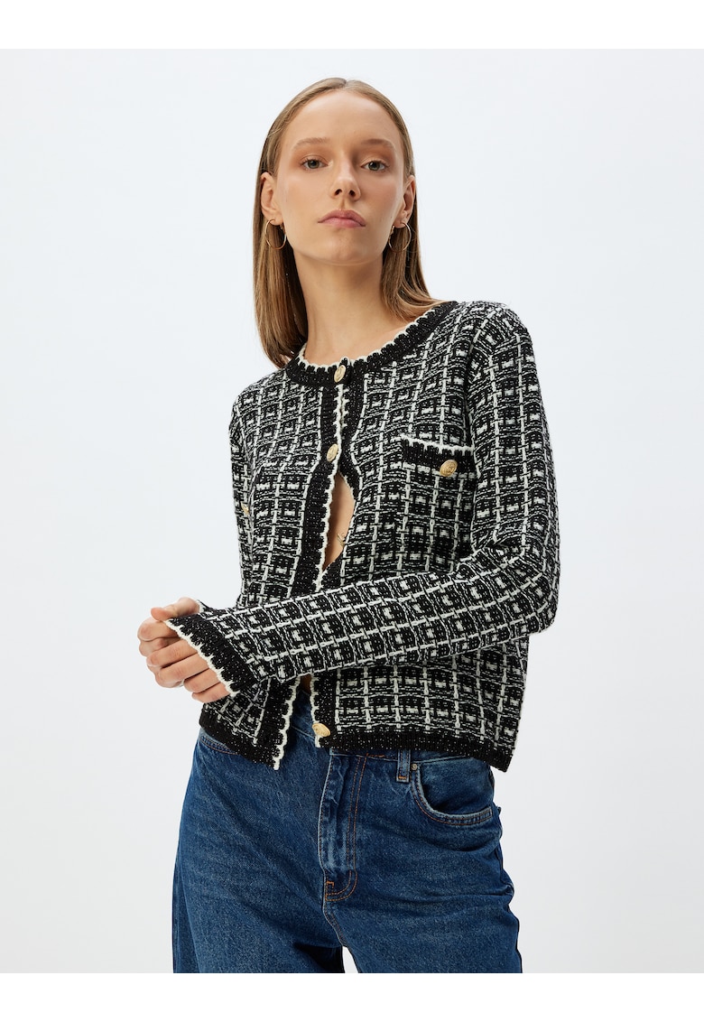 Cardigan cu model in carouri si nasturi metalici