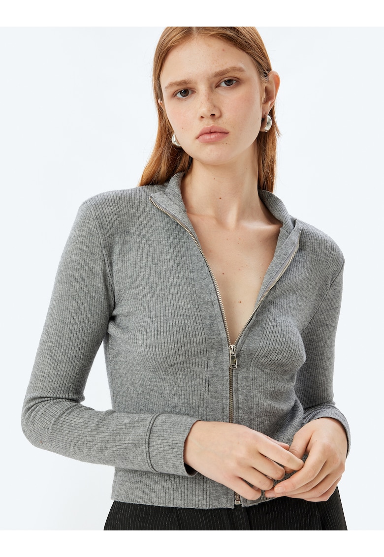 Cardigan cu fermoar si aspect striat