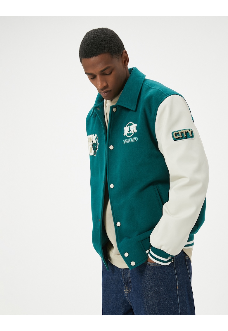 Jacheta cu model colorblock si detalii brodate