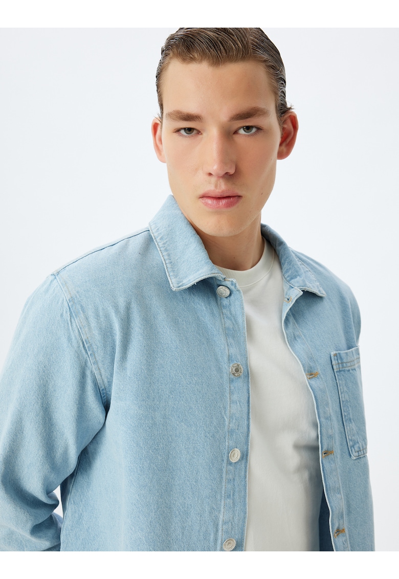 Jacheta din denim cu buzunare aplicate