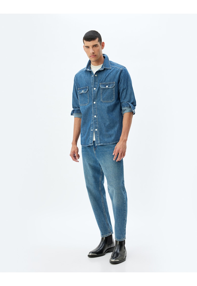 Jacheta-camasa din denim cu aspect decolorat