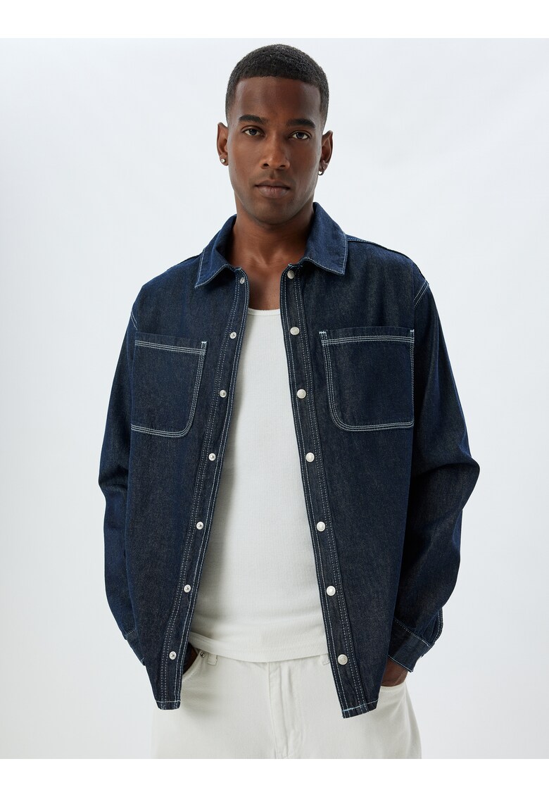 Jacheta-camasa relaxed fit din denim - Albastru ultramarin
