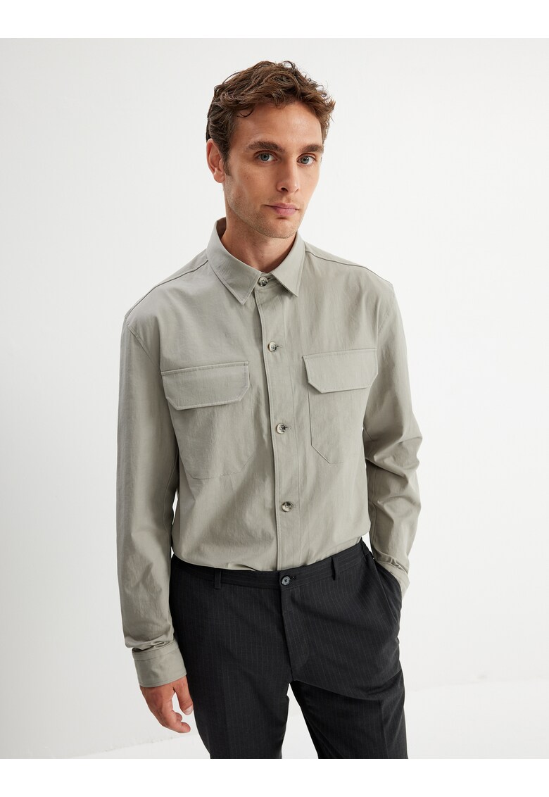 Camasa uni regular fit cu buzunare frontale - Gri