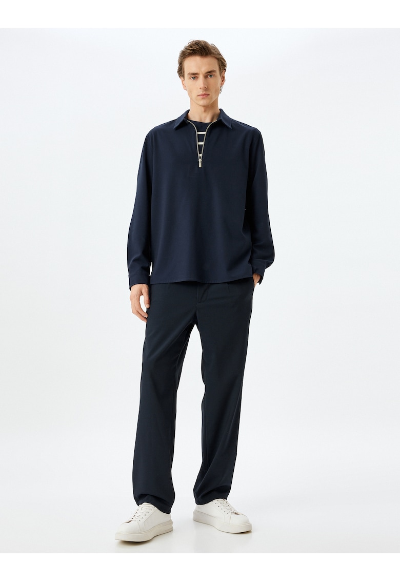 Bluza de trening polo cu fenta cu fermoar