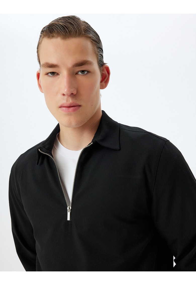 Bluza de trening polo cu fenta cu fermoar