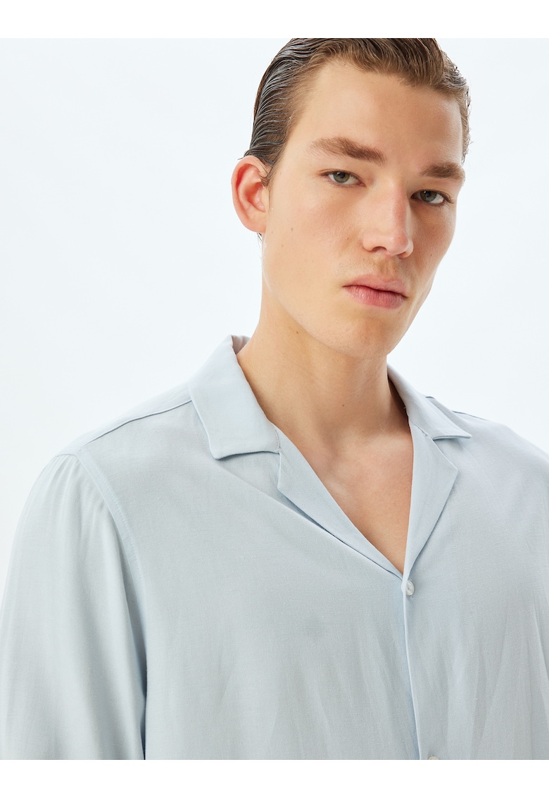 Camasa din amestec de in cu maneci lungi - Albastru