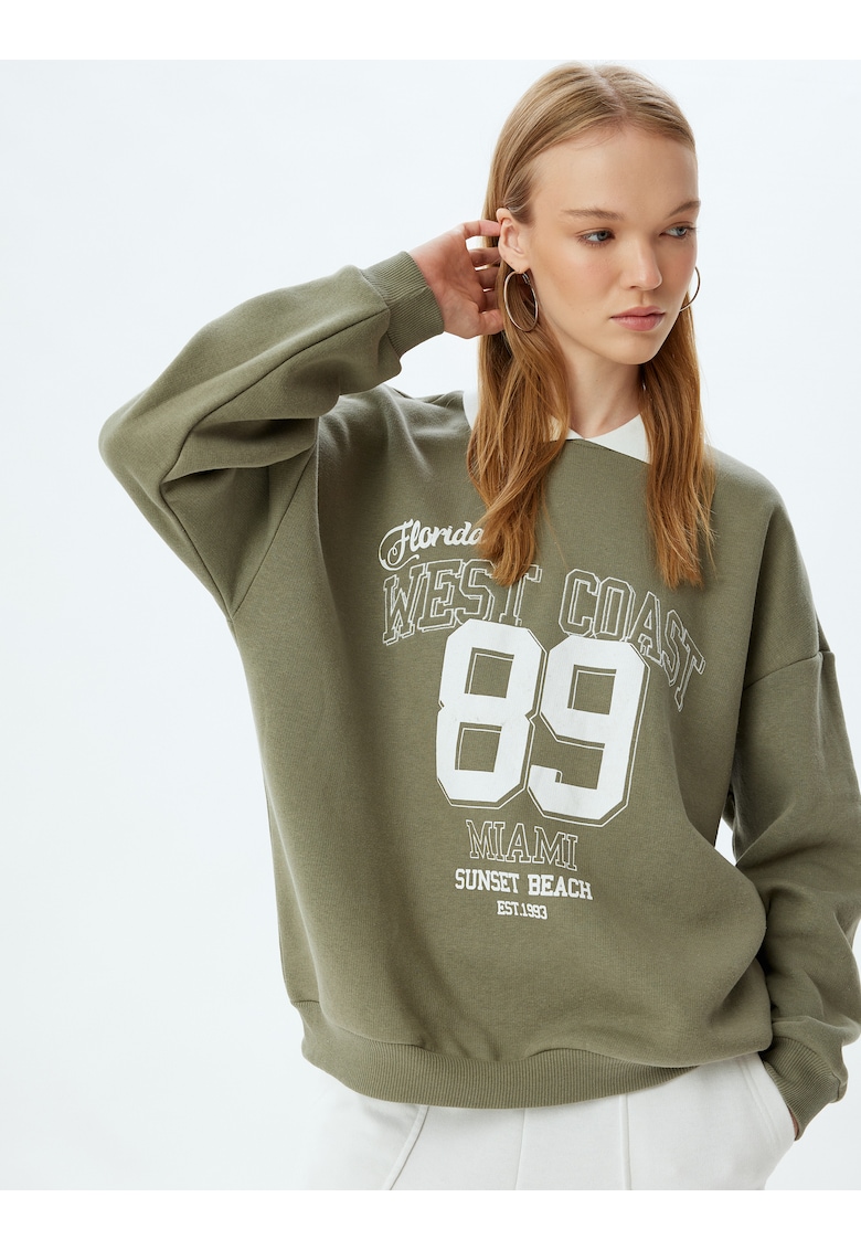 Bluza de trening supradimensionata cu maneci cazute si guler contrastant