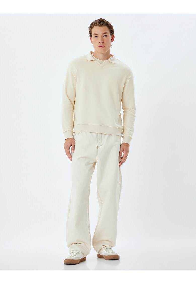 Bluza de trening polo din bumbac - Alb fildes