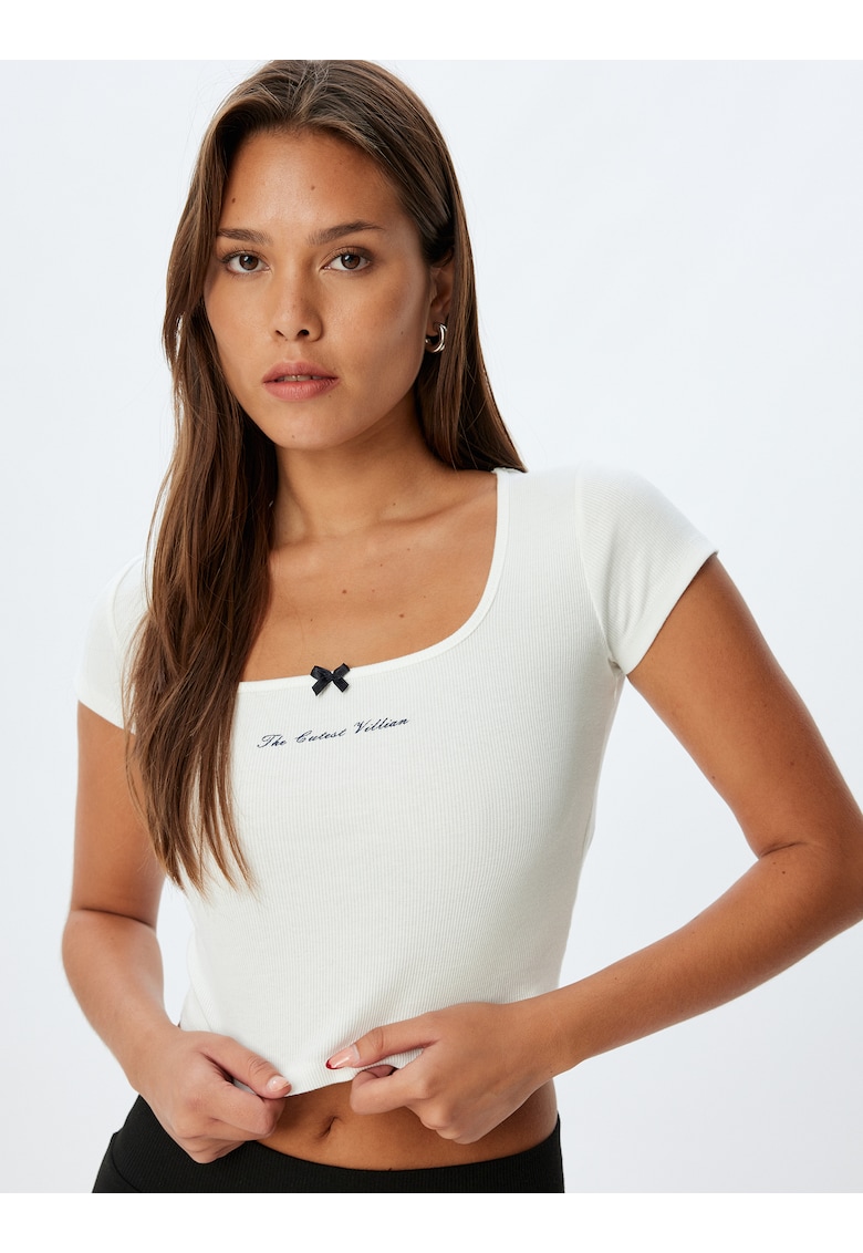 Tricou crop de pijama cu decolteu patrat