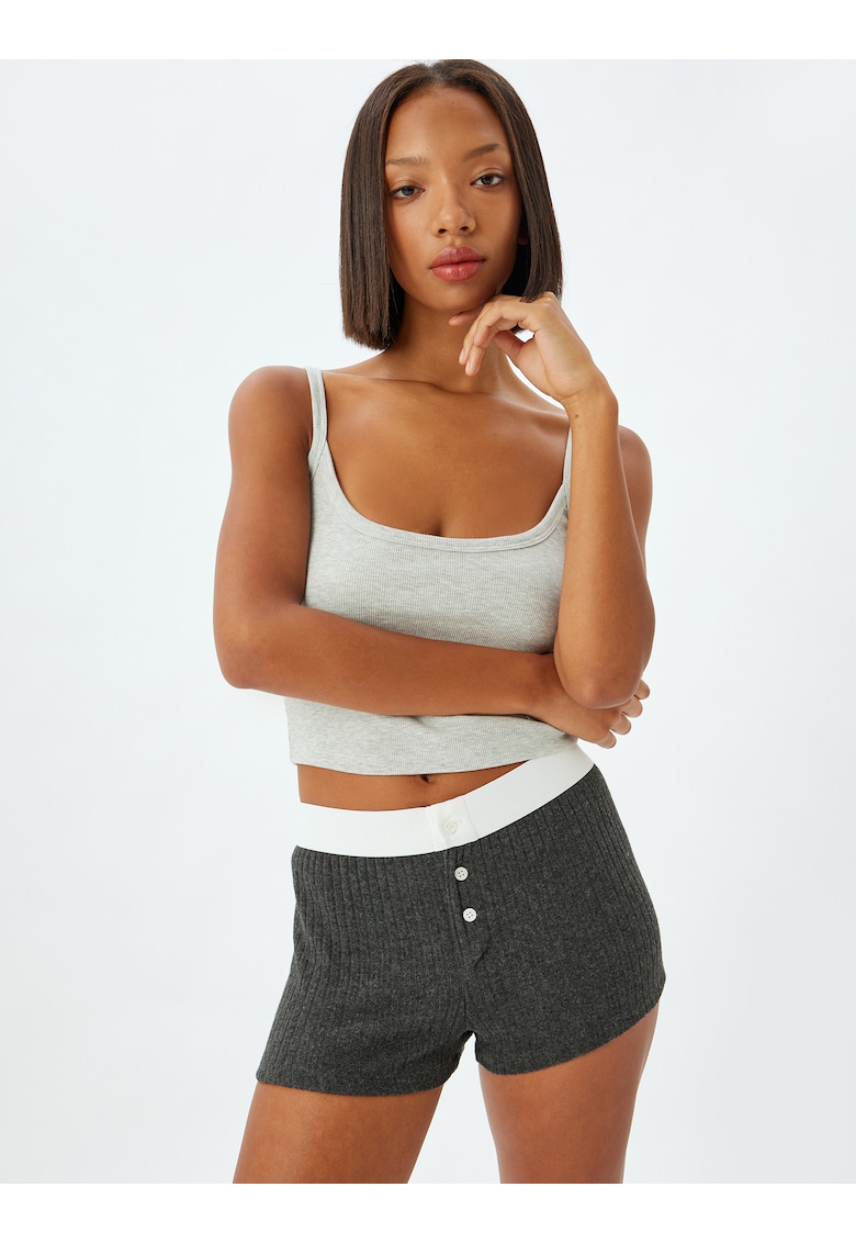 Pantaloni scurti de pijama cu banda contrastanta in talie