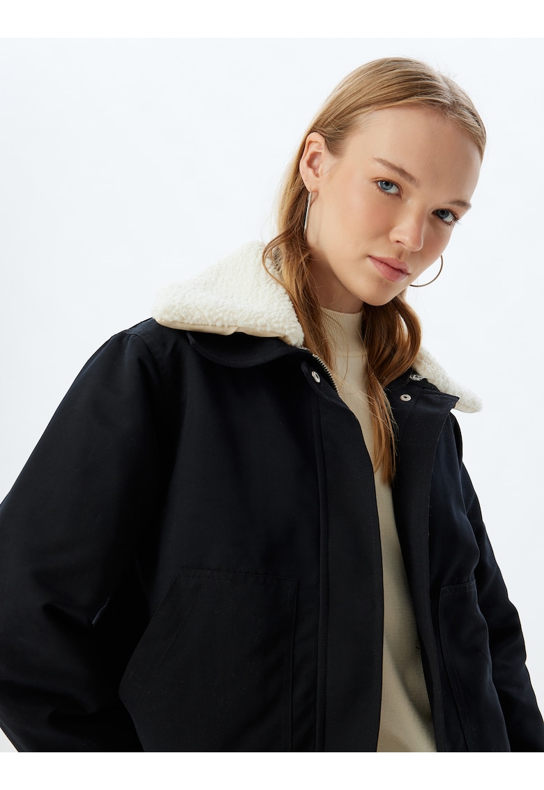 Jacheta cu guler din blana shearling sintetica