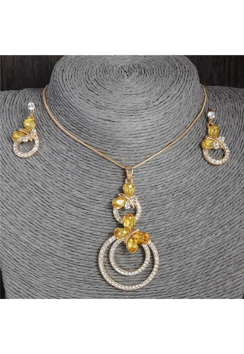 Set colier si cercei - auriu - cu pietre galbene - Judy C12 - Set colier si cercei - auriu - cu pietre galbene - Judy C12 -