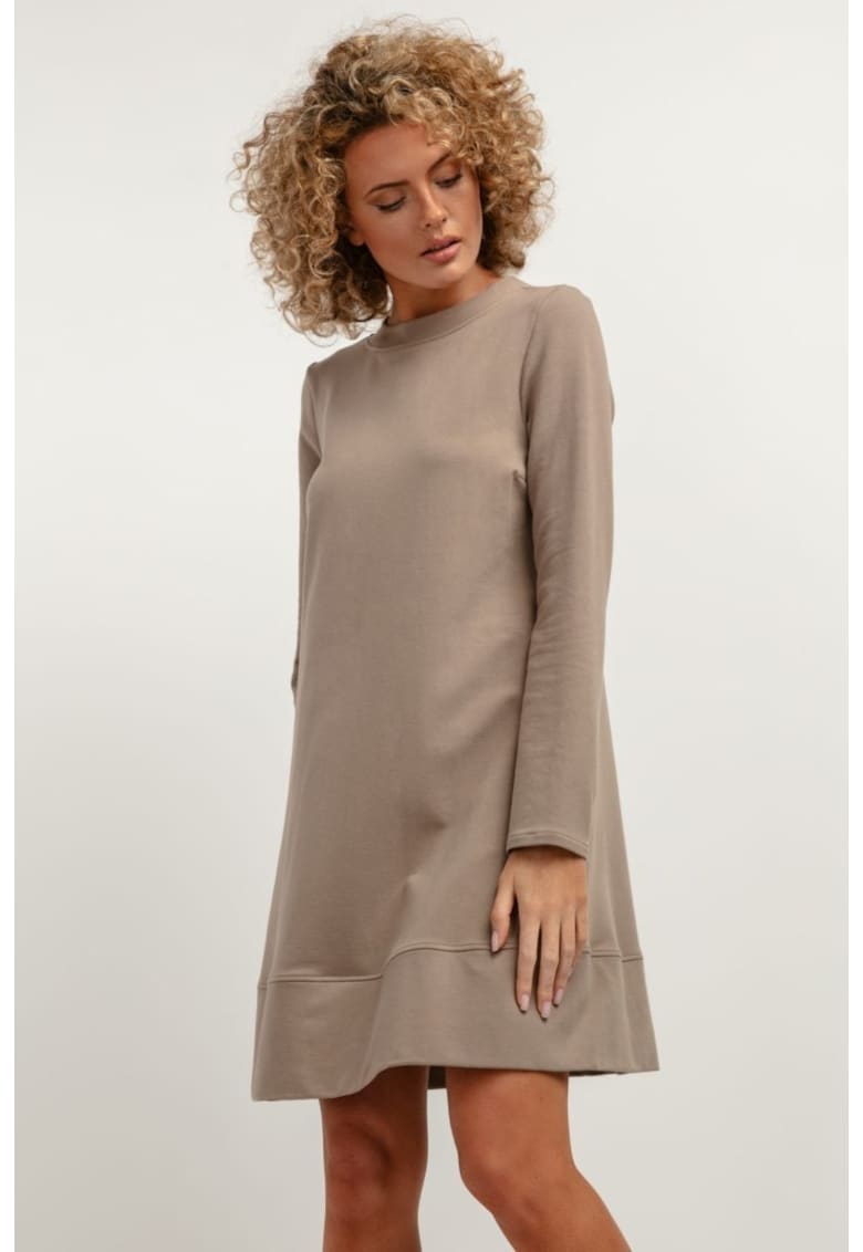 Rochie cu croiala in A si maneca lunga T378 cappuccino Rochie cu croiala in A si maneca lunga T378 cappuccino