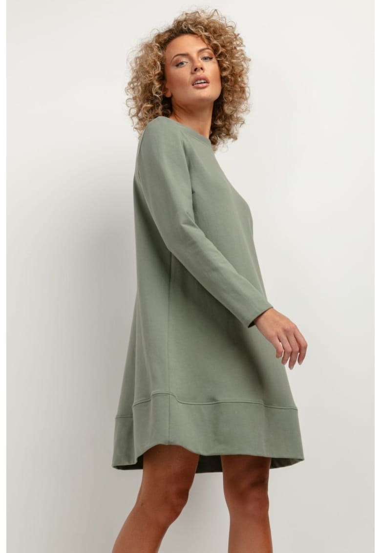 Rochie cu croiala in A si maneca lunga T378 verde