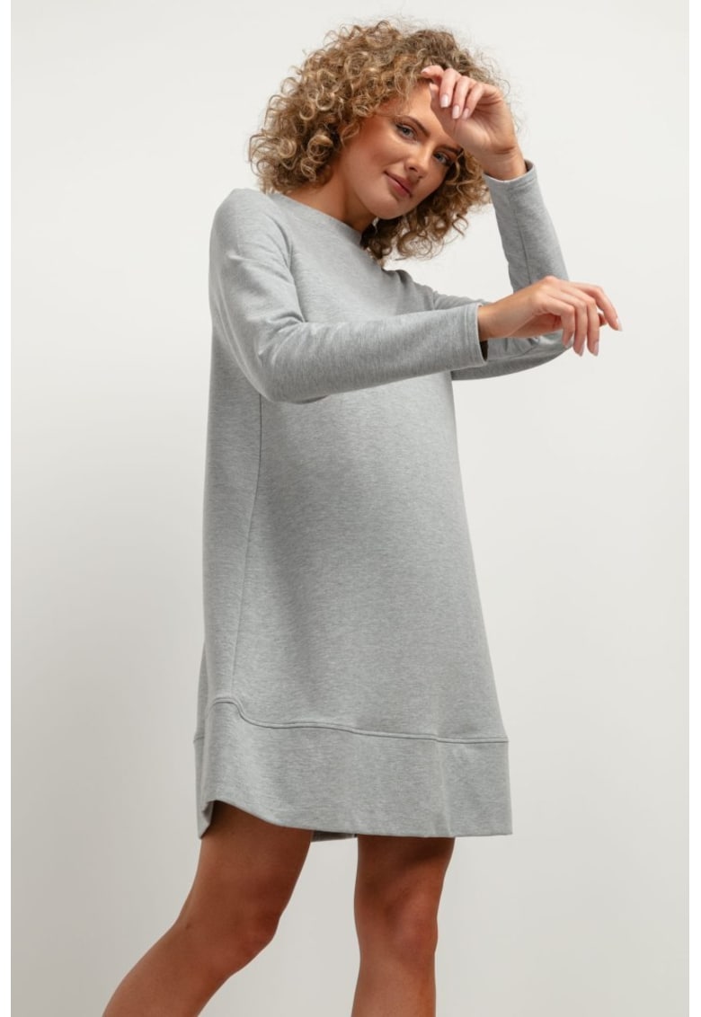 Rochie cu croiala in A si maneca lunga T378 gri deschis Rochie cu croiala in A si maneca lunga T378 gri deschis