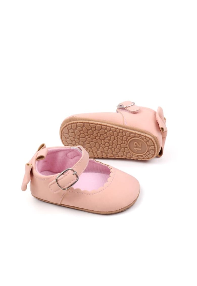 Pantofi Cu Fundita La Spate - Elegant - Piele ecologica - Fete - Velcro - Roz somon