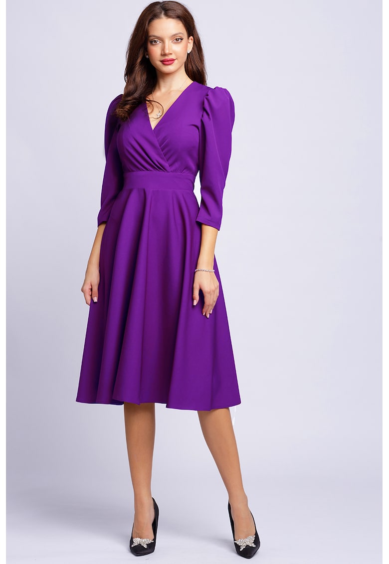 Rochie midi evazata cu maneci bufante