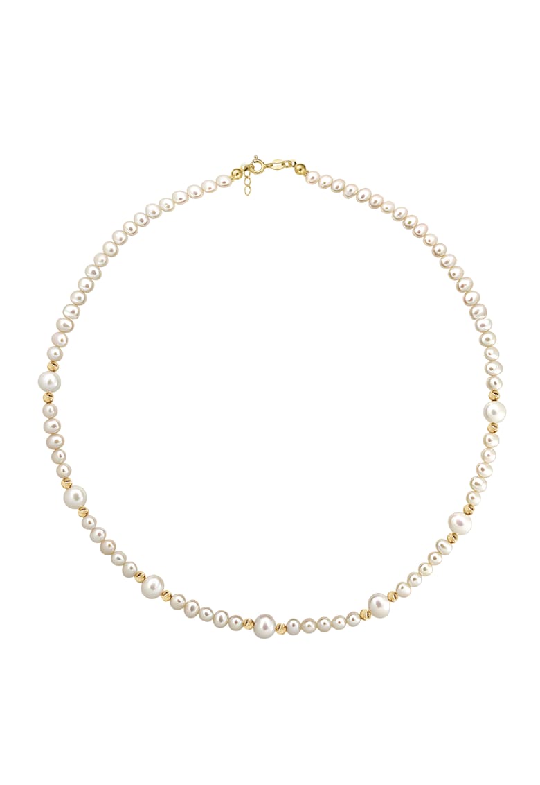 Colier Aur 585 - 14K cu perle de cultura albe 5+6 mm si 14 bile aur - inchizatoare clasica - 38-39 cm
