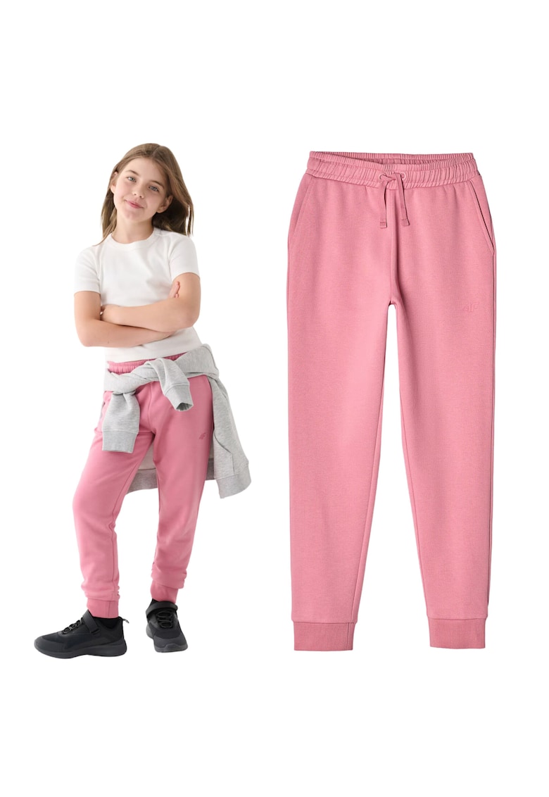 Pantaloni sport copii roz - bumbac - set cu buzunare
