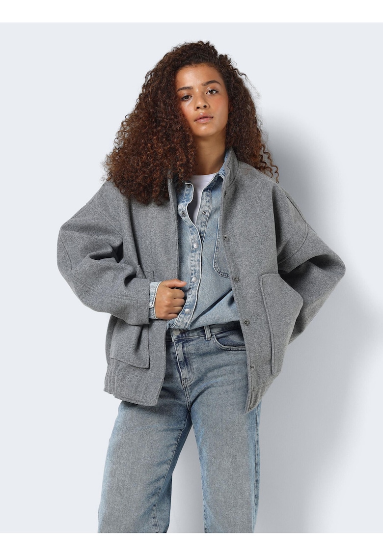 Geaca bomber  supradimensionata - guler inalt - maneci lungi - gri - poliester