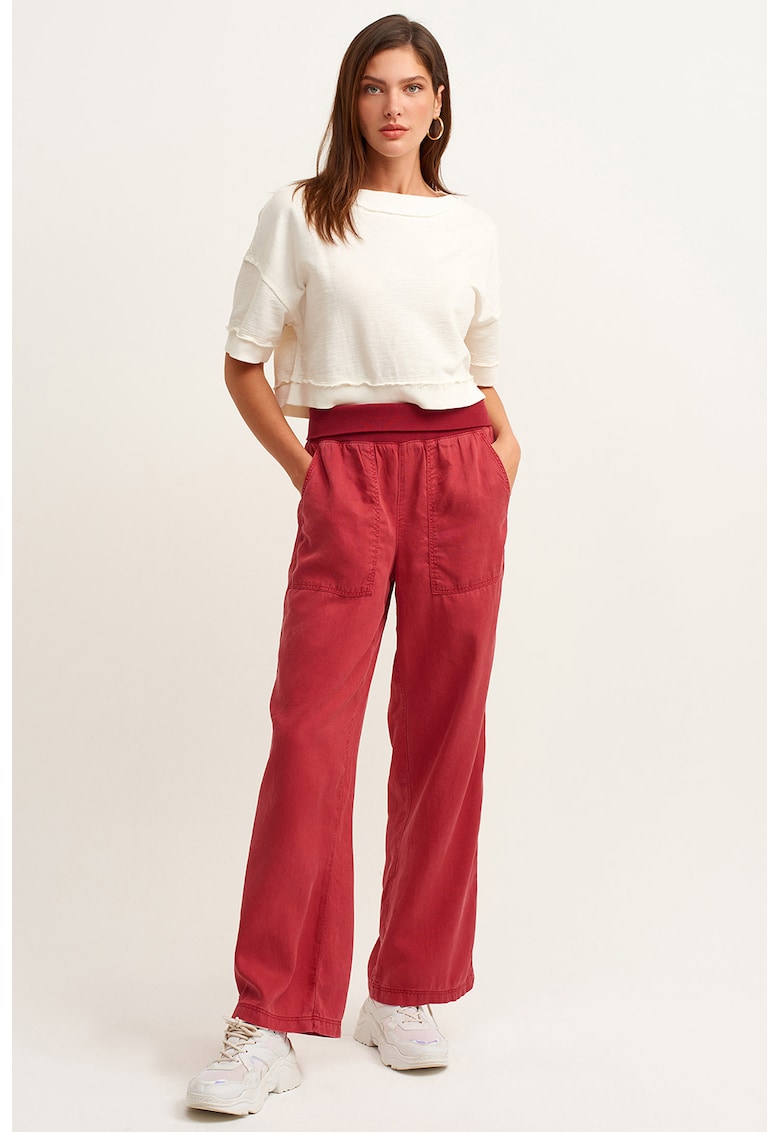 Pantaloni drepti din amestec de lyocell cu talie inalta