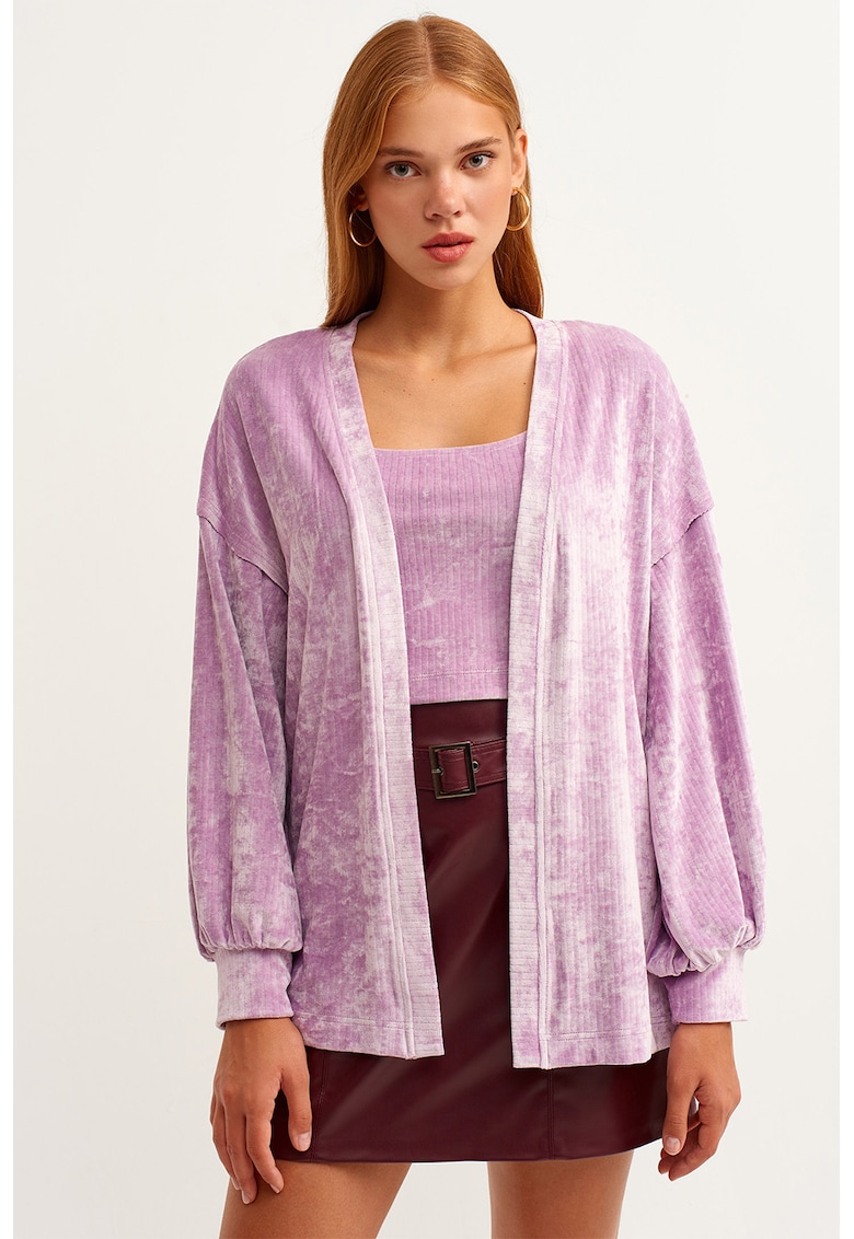 Cardigan cu aspect de catifea si maneci cazute