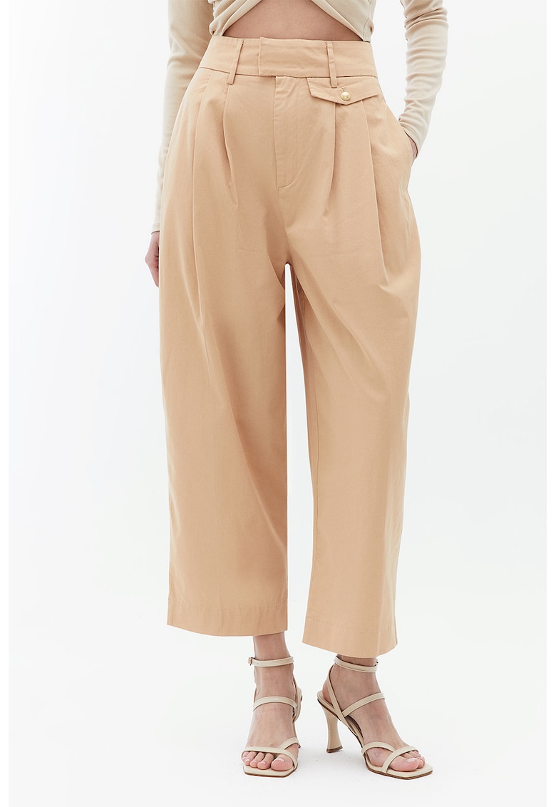 Pantaloni relaxed fit cu talie inalta