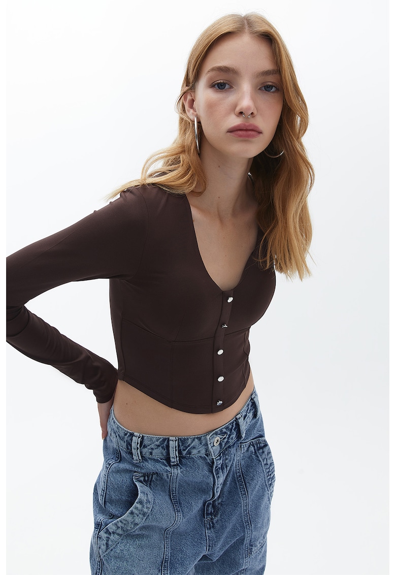 Bluza crop cu decolteu in V