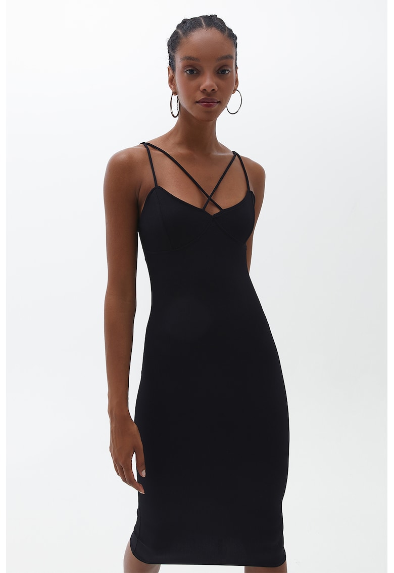 Rochie midi cambrata cu bretele incrucisate