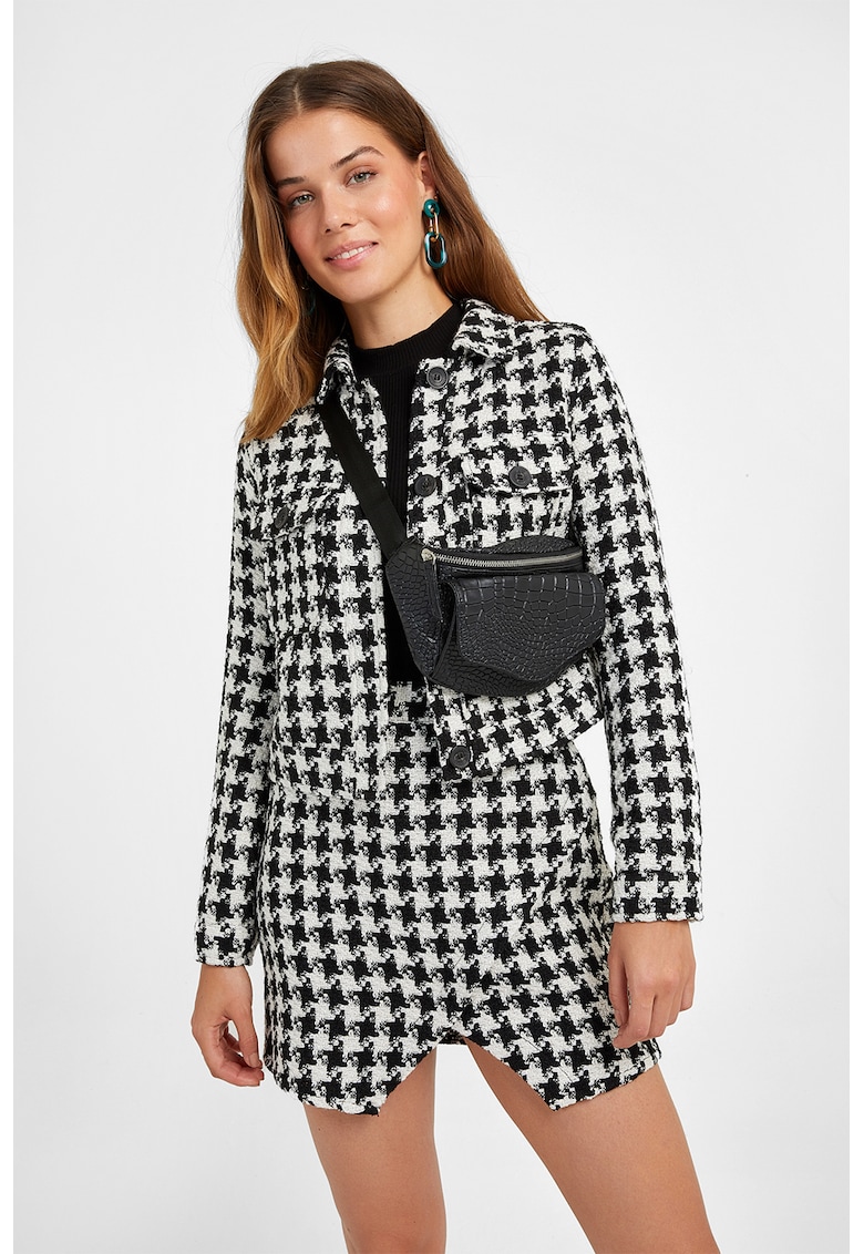 Jacheta-camasa crop cu model houndstooth
