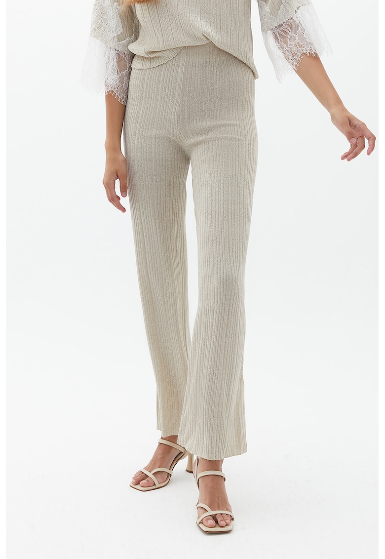 Pantaloni evazati cu insertii metalizate