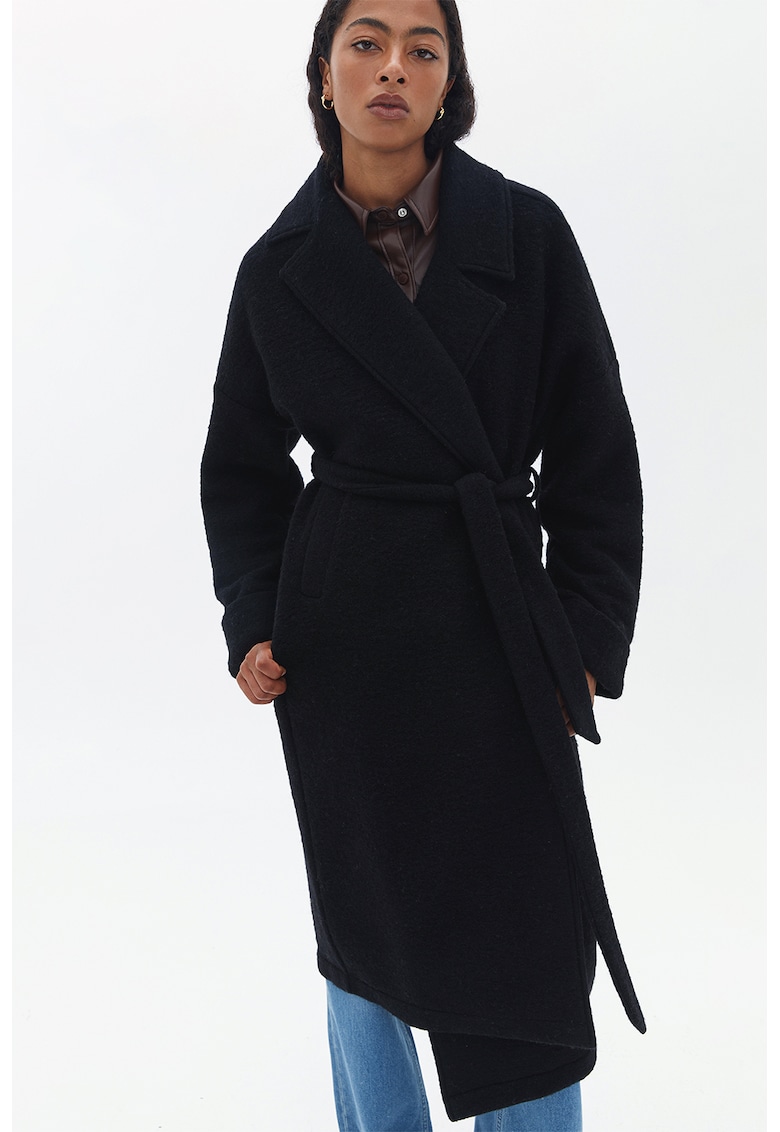 Palton din amestec de lana cu cordon