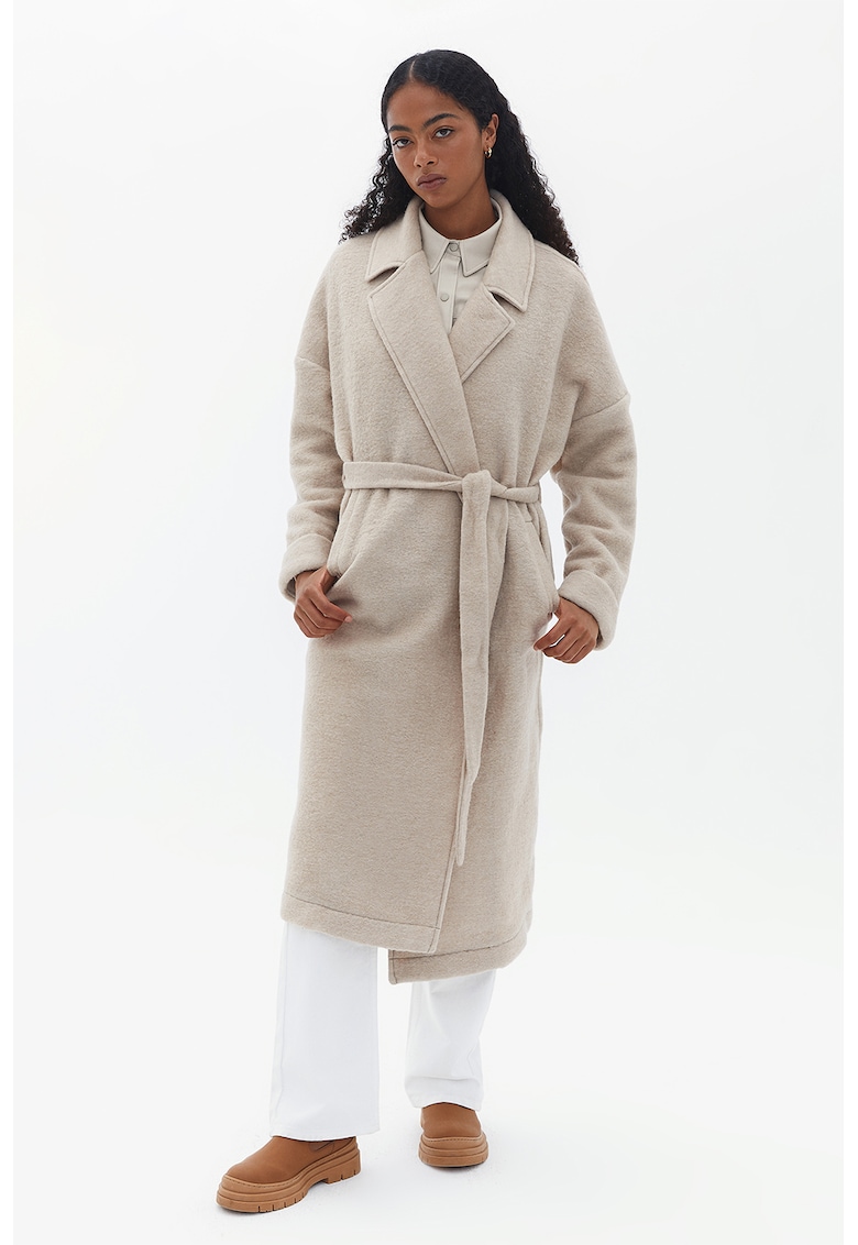 Palton din amestec de lana cu cordon