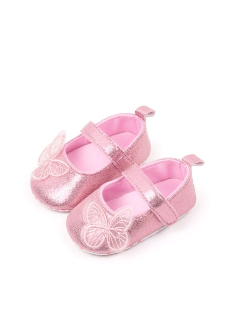 Pantofi Sidefati - Cu Fluturas - Elegant - Textil - Fete - Velcro - Roz