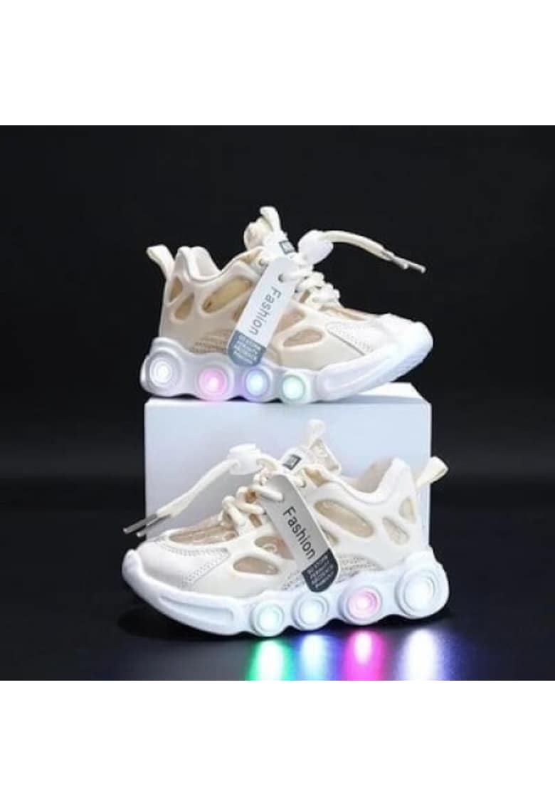 Adidasi Crem Cu Luminite - Lorena - Maro - Bej - Casual - Textil - Fete - Cauciuc - pentru mers - Siret - Crem